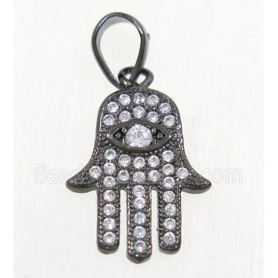 copper hamsahand pendant paved zircon, black plated