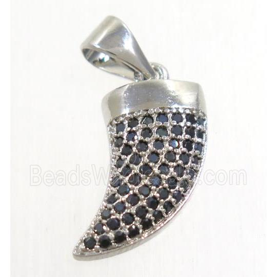copper horn pendant paved zircon, platinum plated
