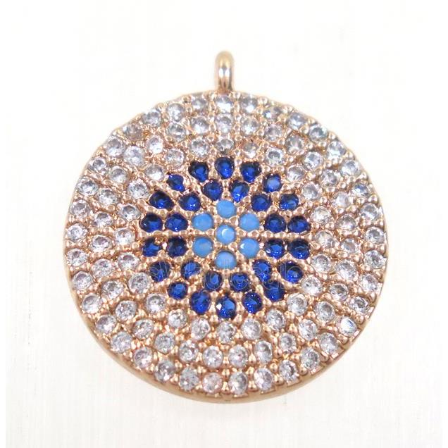 copper button circle pendant paved zircon, rose gold