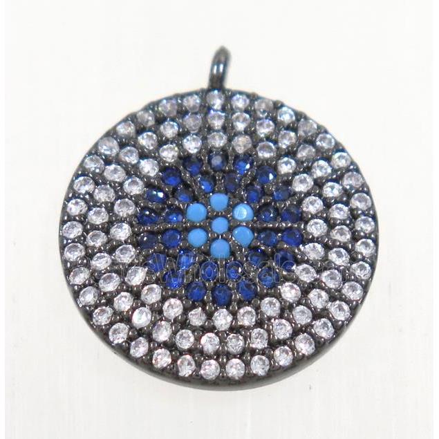 copper button circle pendant paved zircon, black plated