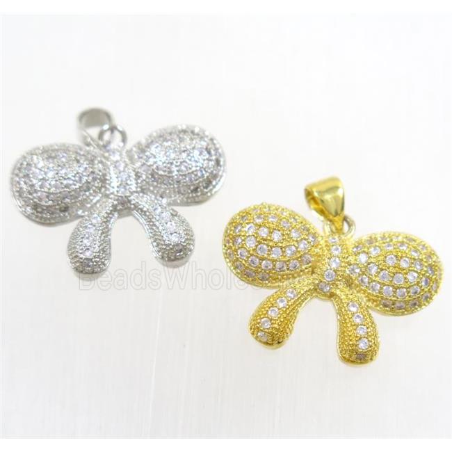 copper Bowknot pendant paved zircon, mix color