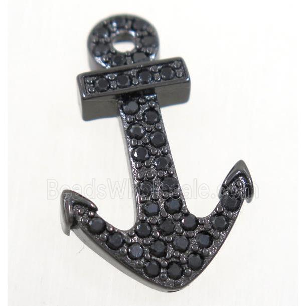 copper anchor pendant paved zircon, black plated