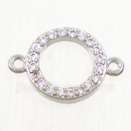 copper circle connector paved zircon, platinum plated