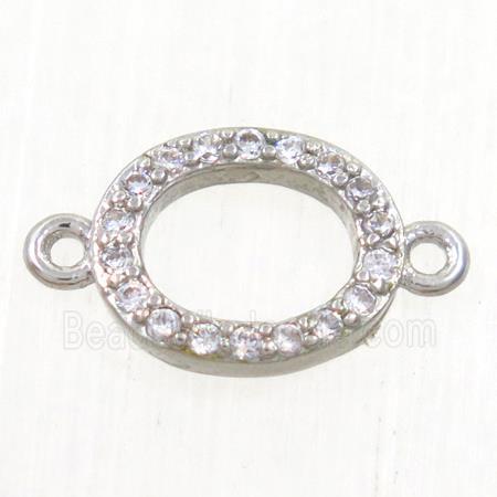 copper oval connector paved zircon, platinum plated