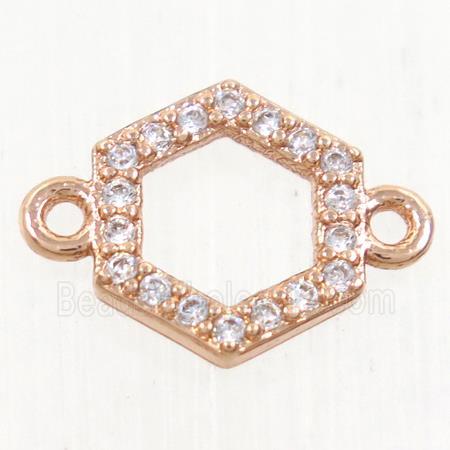 copper hexagon connector paved zircon, rose gold