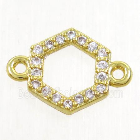 copper hexagon connector paved zircon, gold plated