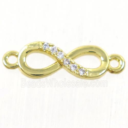 copper infinity connector paved zircon, gold plated