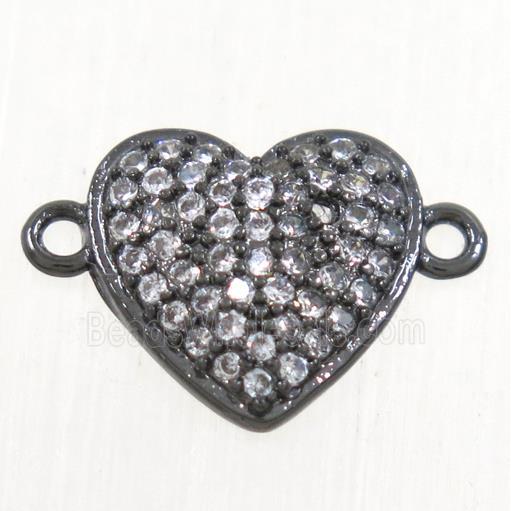 copper heart connector paved zircon, black plated