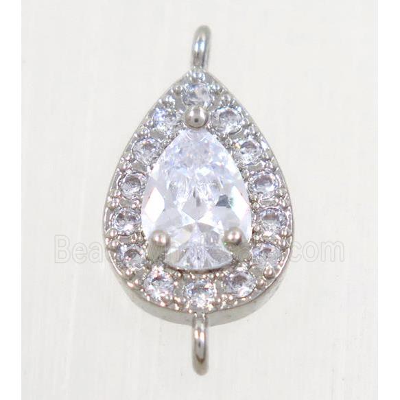 copper teardrop connector paved zircon, platinum plated
