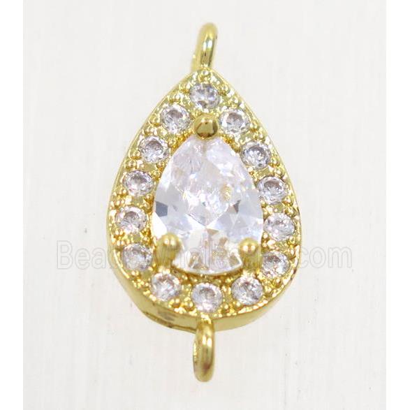 copper teardrop connector paved zircon, gold plated