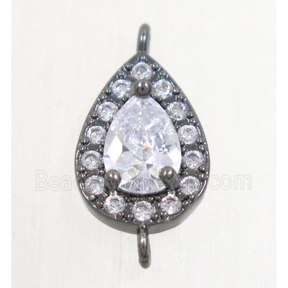 copper teardrop connector paved zircon, black plated