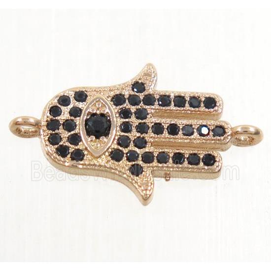 copper hamsahand connector paved zircon, rose gold