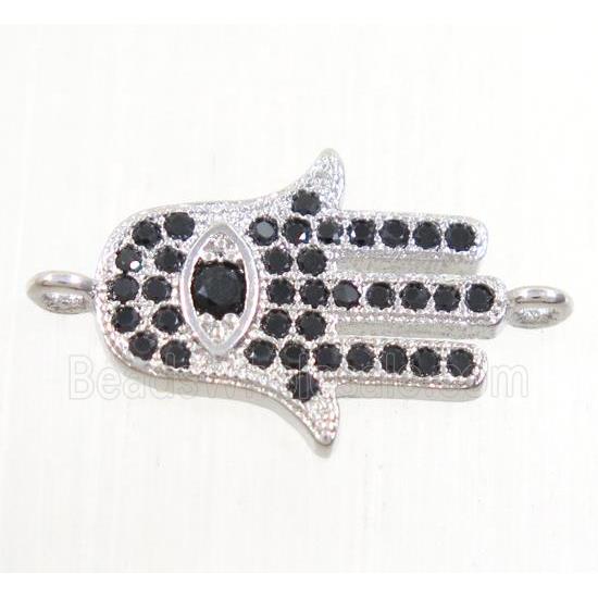 copper hamsahand connector paved zircon, platinum plated