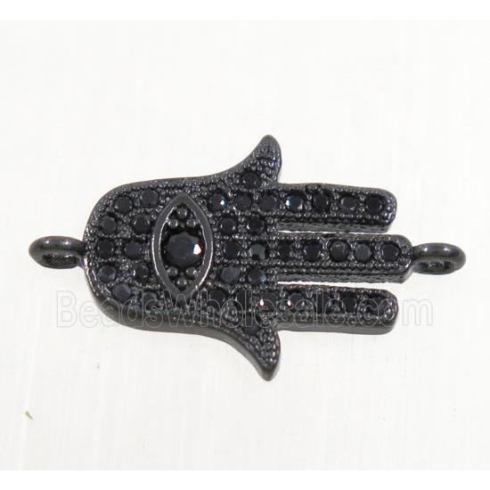 copper hamsahand connector paved zircon, black plated
