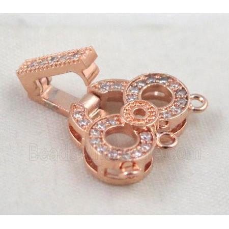 copper pendant paved zircon, rose gold plated
