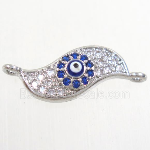 copper connector paved zircon with evil eye, blade vane, platinum plated