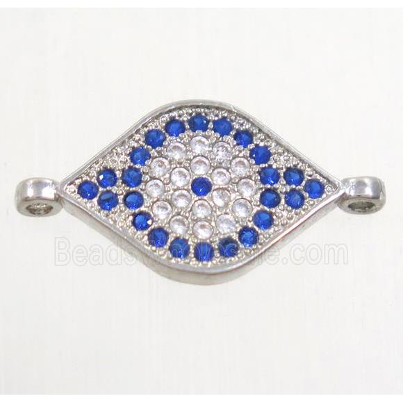 copper eye connector paved zircon, platinum plated