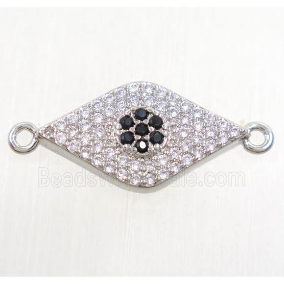 copper eye connector paved zircon, platinum plated
