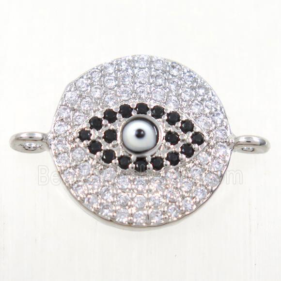 copper circle connector paved zircon with evil eye, rose gold