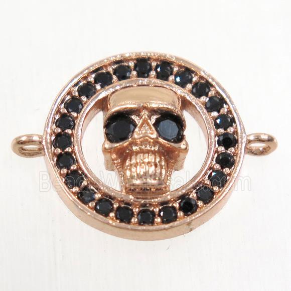 copper skull connector paved zircon, rose gold
