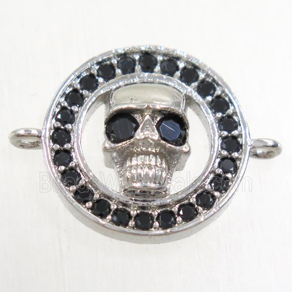 copper skull connector paved zircon, platinum plated