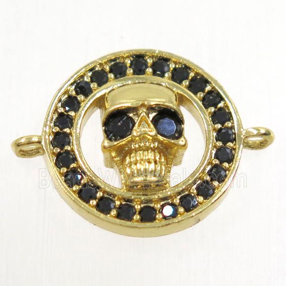 copper skull connector paved zircon, gold plated