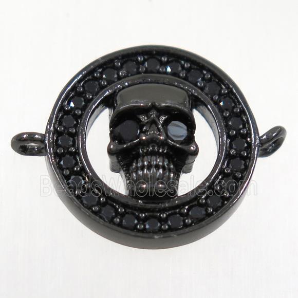 copper skull connector paved zircon, black plated