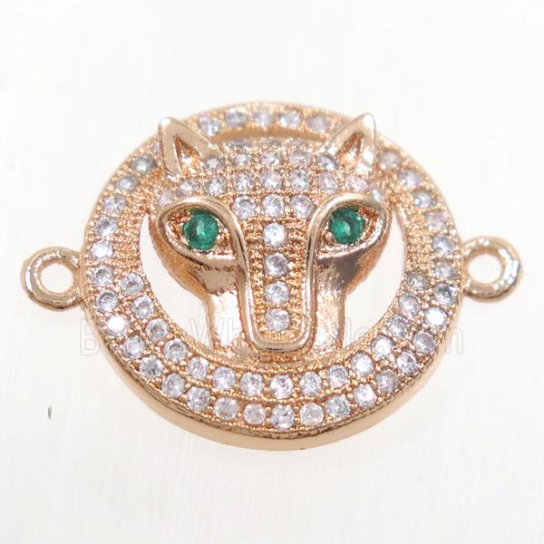 copper foxHead connector paved zircon, rose gold