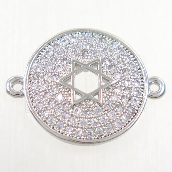 copper circle connector paved zircon with david star, platinum plated