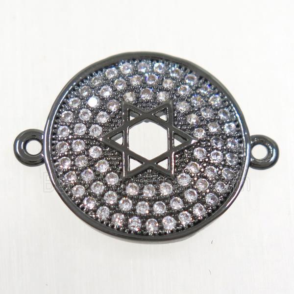 copper circle connector paved zircon with david star, black plated