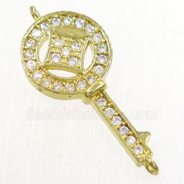 copper key connector paved zircon, gold plated