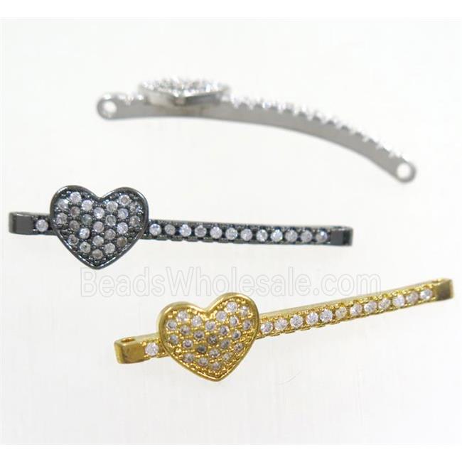 copper connector paved zircon with heart, mix color