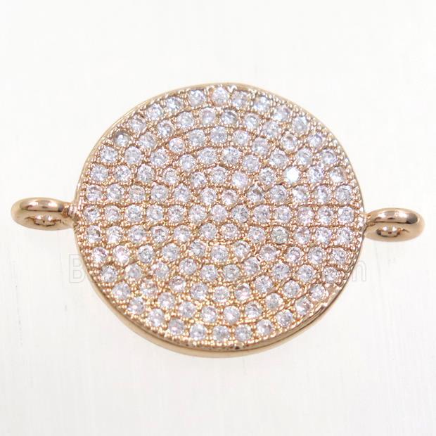 copper circle connector paved zircon, rose gold