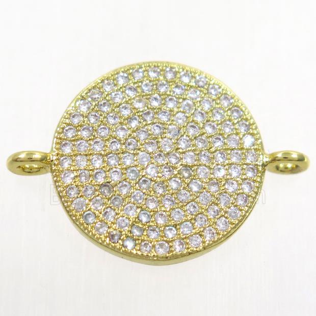 copper circle connector paved zircon, gold plated