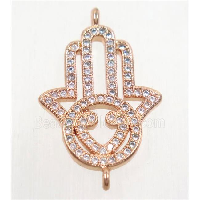 copper hamsahand connector paved zircon, rose gold