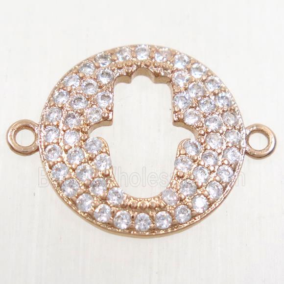 copper hamsahand connector paved zircon, rose gold