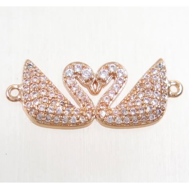 copper swan connector paved zircon, rose gold