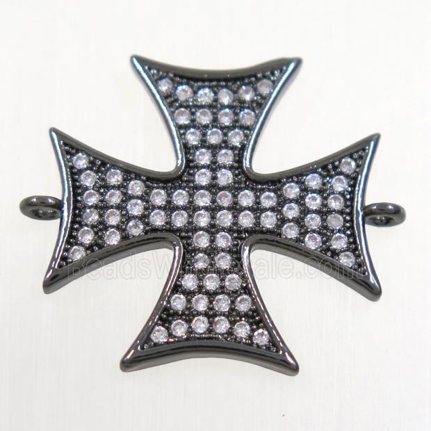 copper cross connector paved zircon, black plated