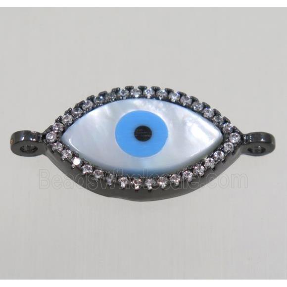 copper oval connector paved zircon with shell evil eye, black plated