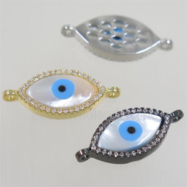 copper oval connector paved zircon with shell evil eye, mix color