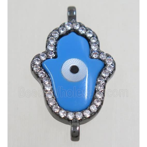 copper hamsahand connector paved zircon with shell evil eye, black plated