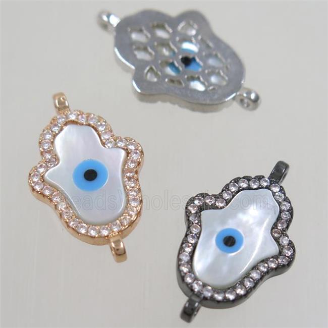 copper hamsahand connector paved zircon with shell evil eye, mix color