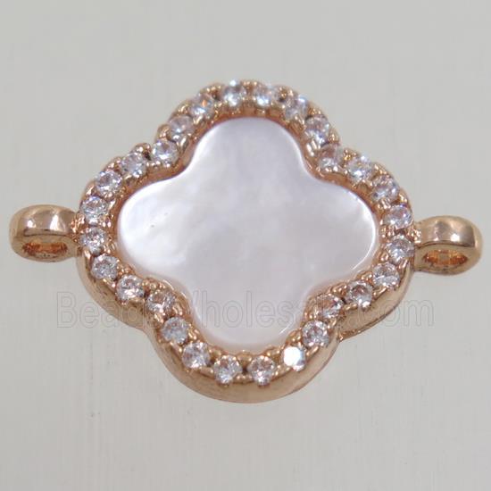copper four-leaf Clover connector paved zircon, rose gold