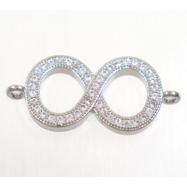 copper infinity connector paved zircon, platinum plated