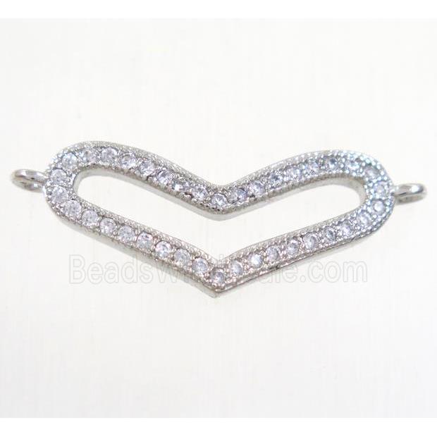 copper heart connector paved zircon, platinum plated