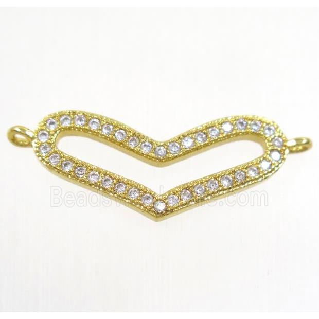 copper heart connector paved zircon, gold plated