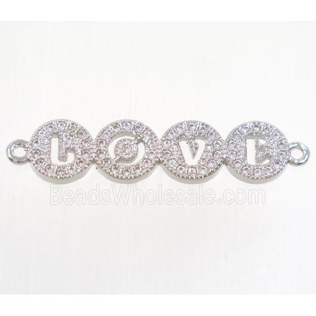 copper LOVE connector paved zircon, platinum plated