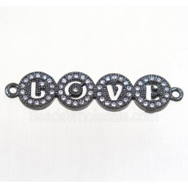 copper LOVE connector paved zircon, black plated