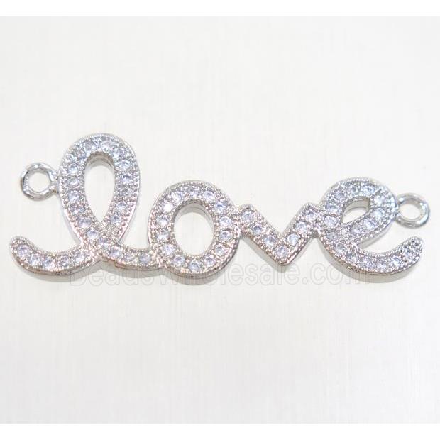 copper LOVE connector paved zircon, platinum plated