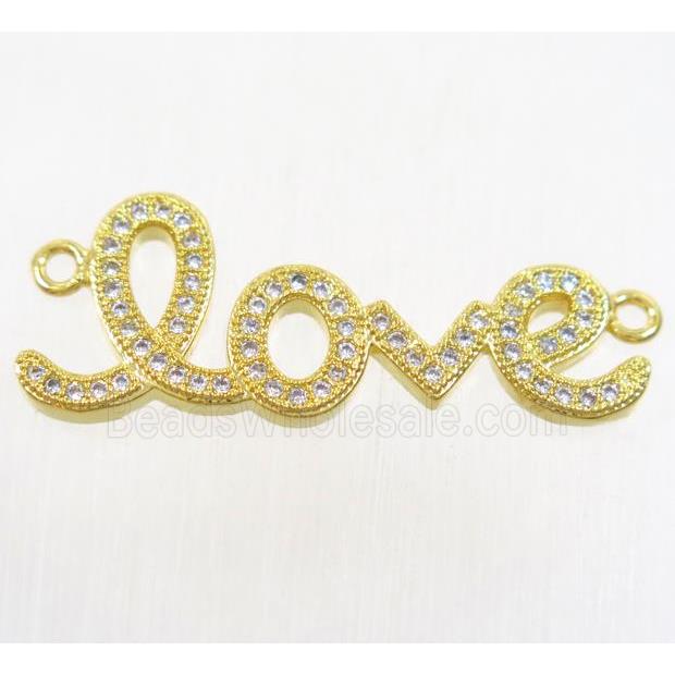 copper LOVE connector paved zircon, gold plated